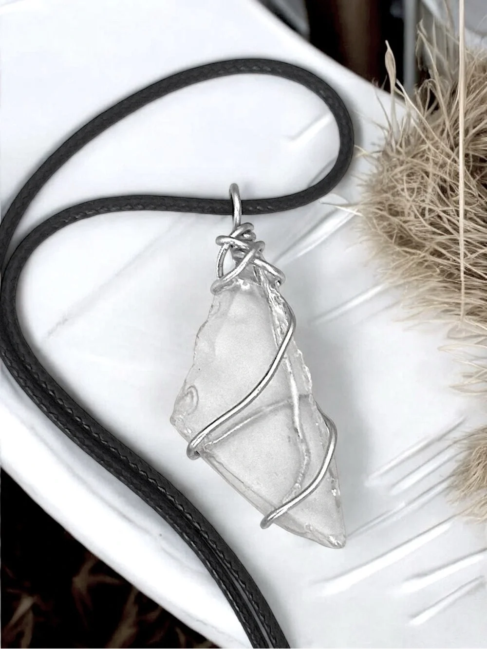 5 For $25💫Handcrafted Wire Wrapped Clear Sea Glass Pendant Necklace